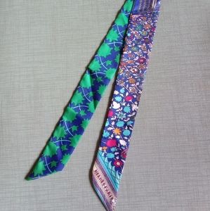 Hermes Silk TWILLY Scarf Floral Blue Green